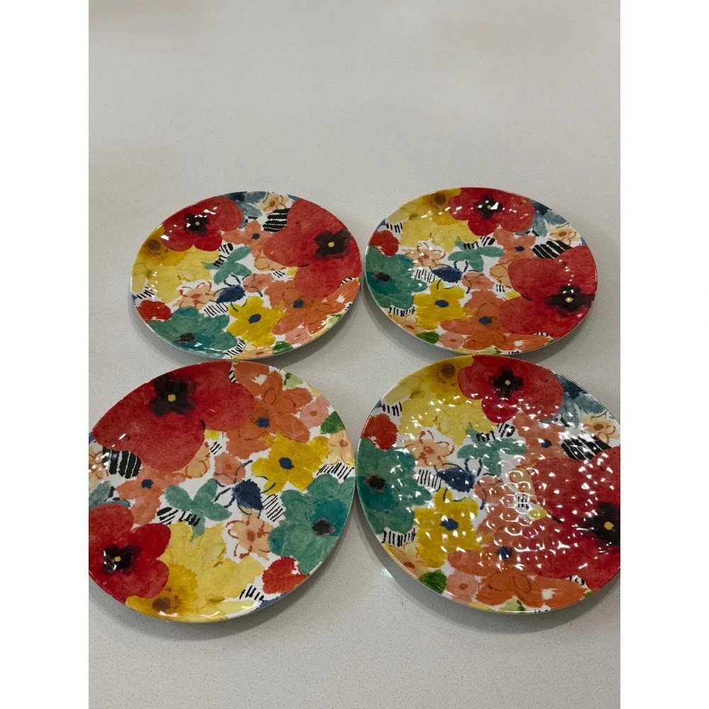TarHong 8pc Melamine Floral Plate Set Hammered Texture Dinner & Salad Multicolor